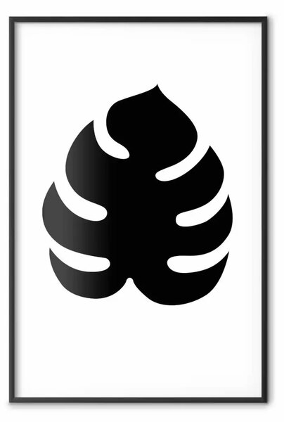 Poster: Monstera nera - foglia tropicale nera su sfondo bianco contrastante