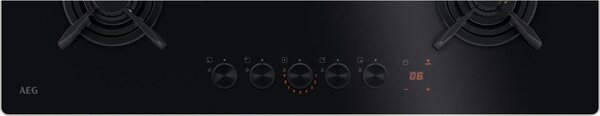 Aeg Piano Cottura 5 Fuochi a Gas Larghezza 88 cm in Vetro colore Nero - HKB95453NB Serie 8000 Flamelight