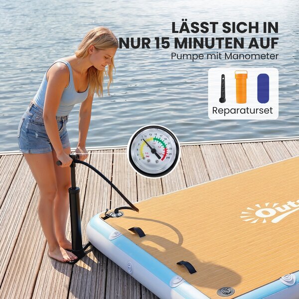 Outsunny Dock Gonfiabile Piattaforma Galleggiante 2,4x1,8m Gonfiabile Piattaforma 4-6 Persone con Superficie Antiscivolo Scaletta | Aosom Italy