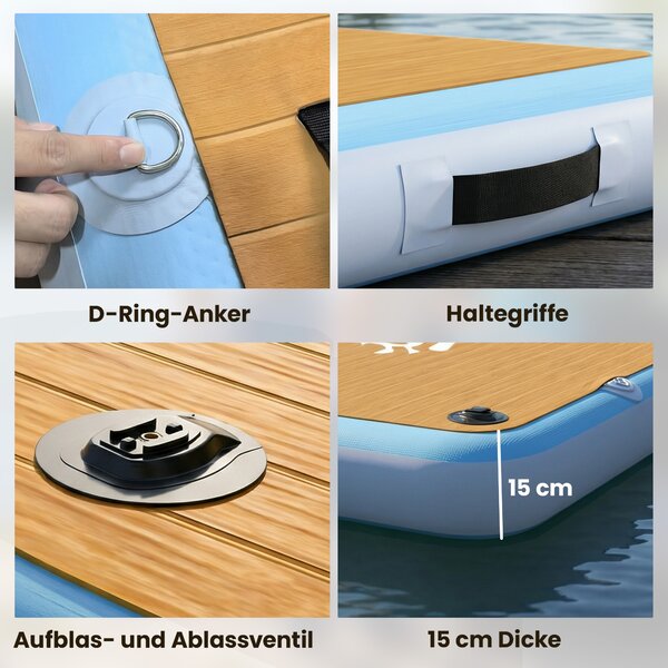 Outsunny Dock Gonfiabile Piattaforma Galleggiante 2,4x1,8m Gonfiabile Piattaforma 4-6 Persone con Superficie Antiscivolo Scaletta | Aosom Italy