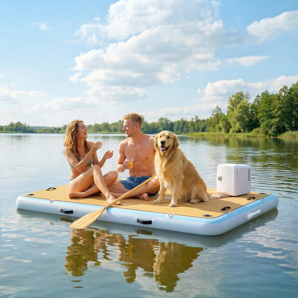 Outsunny Dock Gonfiabile Piattaforma Galleggiante 2,4x1,8m Gonfiabile Piattaforma 4-6 Persone con Superficie Antiscivolo Scaletta | Aosom Italy