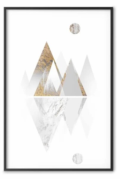 Poster: Strada verso la cima (beige) - montagne astratte su bianco