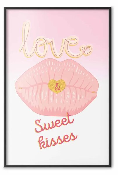 Poster: Dolci baci - scritte e labbra rosa su pastello