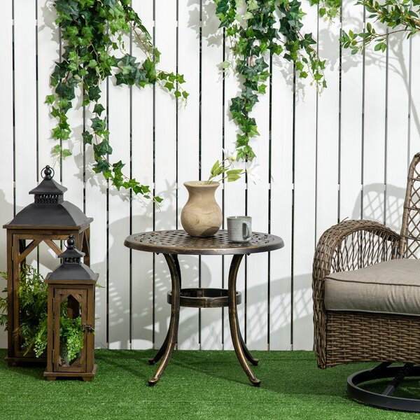 Outsunny Tavolino da giardino tavolo da esterno resistente alle intemperie con telaio in alluminio pressofuso, rotondo portata 60 kg Ø60x52,5H cm | Aosom Italy
