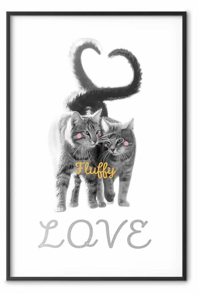 Poster: Amore soffice - gatti grigi e scritte in inglese su sfondo bianco
