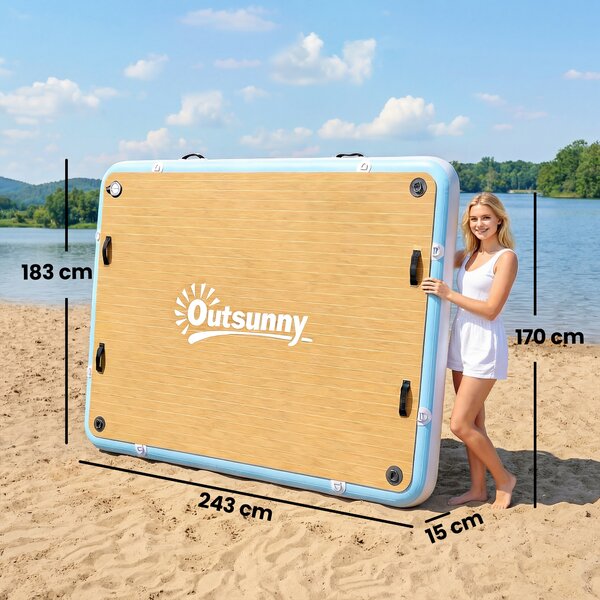 Outsunny Dock Gonfiabile Piattaforma Galleggiante 2,4x1,8m Gonfiabile Piattaforma 4-6 Persone con Superficie Antiscivolo Scaletta | Aosom Italy