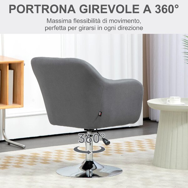 DecHome Poltrona Moderna in Tessuto Dimensioni 60x60x79-91 cm Altezza Regolabile colore Grigio
