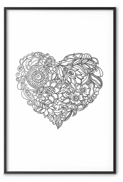 Poster: Cuore etnico - cuore creato con motivi neri su sfondo bianco
