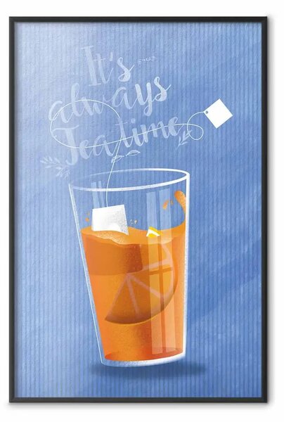 Poster: È sempre l'ora del tè - tazza arancione con scritte in inglese