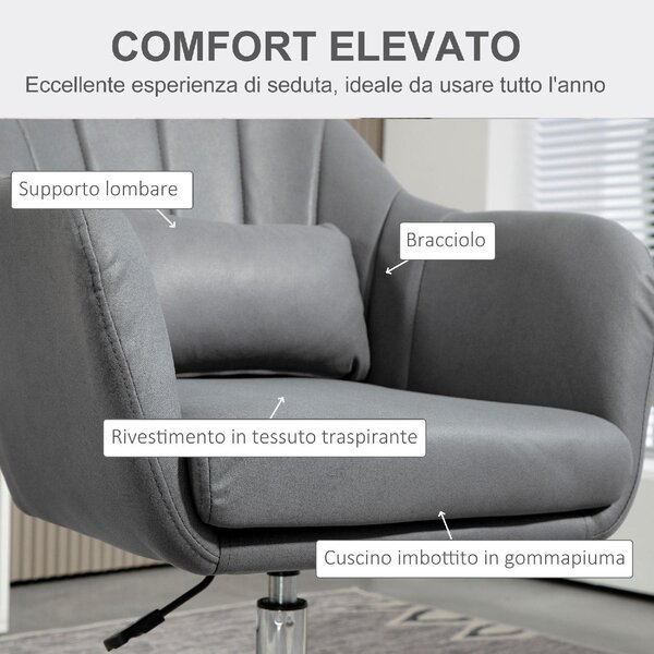 DecHome Poltrona Moderna in Tessuto Dimensioni 60x60x79-91 cm Altezza Regolabile colore Grigio