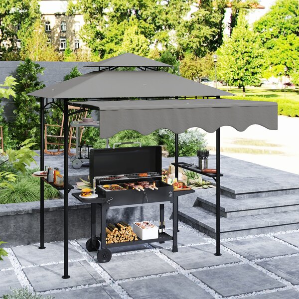 Outsunny Gazebo per barbecue 242x149x248 cm idrorepellente ritardante di fiamma Gazebo da giardino con tetto a doppio strato Grigio | Aosom Italy