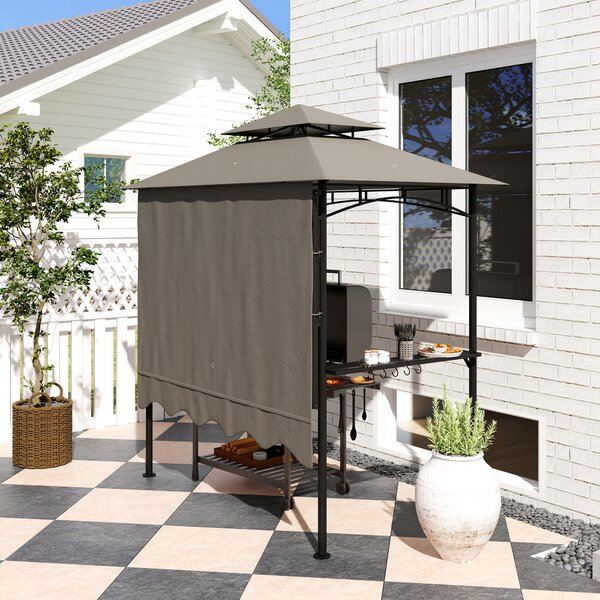 Outsunny Gazebo per barbecue 242x149x248 cm idrorepellente ritardante di fiamma Gazebo da giardino con tetto a doppio strato Grigio | Aosom Italy