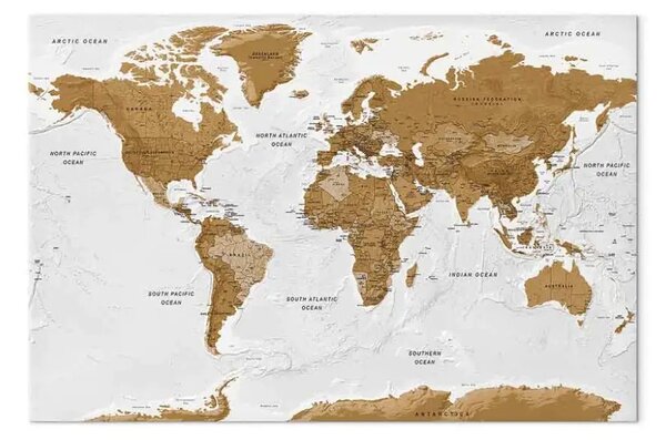 Quadro moderno Mappa del mondo: oceani bianchi verticale