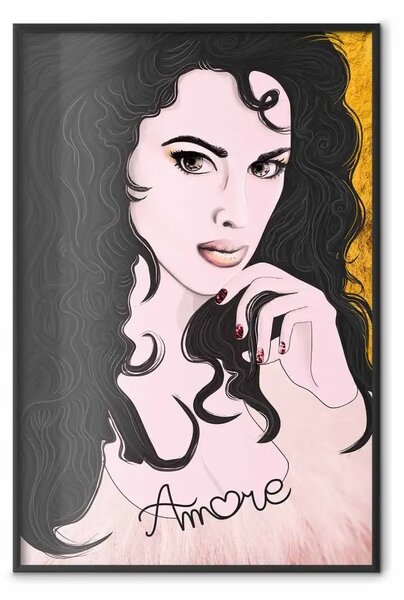 Poster: Amore Mio - scritta d'amore su ritratto di donna con capelli neri