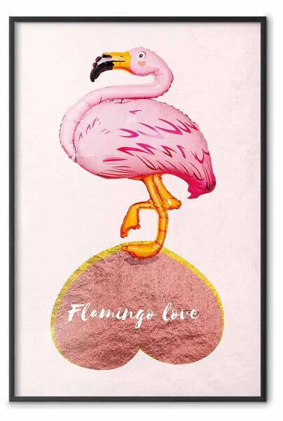 Poster: Flamingo innamorato - uccello rosa e scritte su pastello