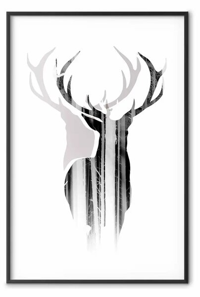 Poster: Principe del bosco - cervo nero su sfondo bianco con ombra evidente