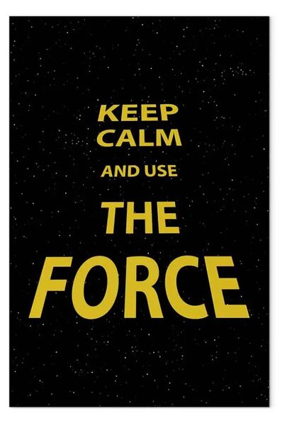 Quadro su tela Scritta oro in inglese Keep calm and use the force