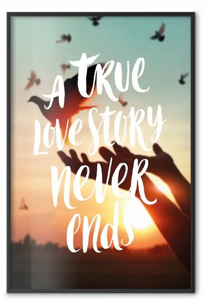 Poster: Una vera storia d'amore non finisce mai - scritte su naturale