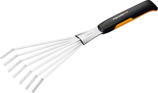 Fiskars Rastrello con Manico 7 Denti in Acciaio Inox Impugnatura Soft-grip Lunghezza 44.3 cm - 1027044 XACT