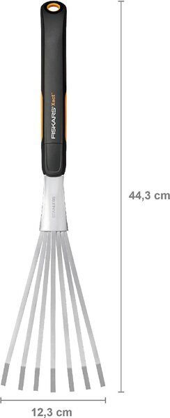 Fiskars Rastrello con Manico 7 Denti in Acciaio Inox Impugnatura Soft-grip Lunghezza 44.3 cm - 1027044 XACT