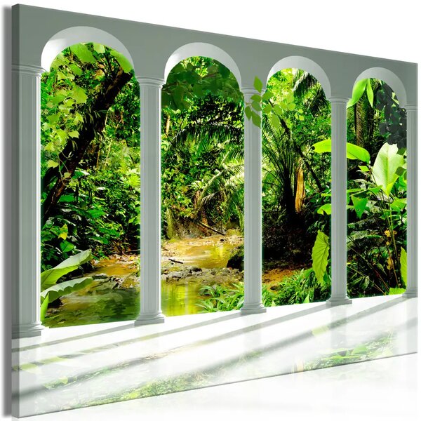 Fascino della giungla - vista dalla finestra su paesaggio tropicale con alberi e palme