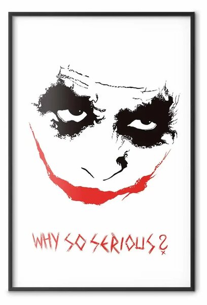 Poster: Perché così serio? - scritte in inglese sotto un volto astratto
