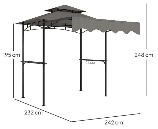Outsunny Gazebo per barbecue 242x149x248 cm idrorepellente ritardante di fiamma Gazebo da giardino con tetto a doppio strato Grigio | Aosom Italy