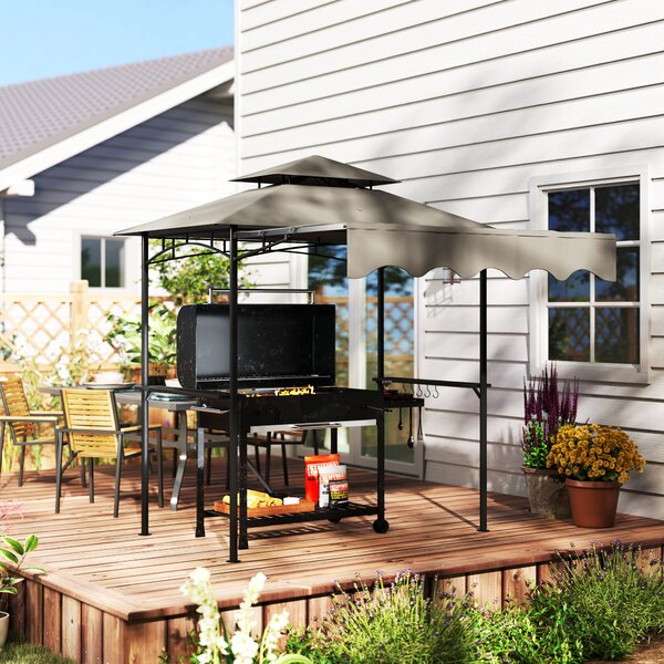 Outsunny Gazebo per barbecue 242x149x248 cm idrorepellente ritardante di fiamma Gazebo da giardino con tetto a doppio strato Grigio | Aosom Italy