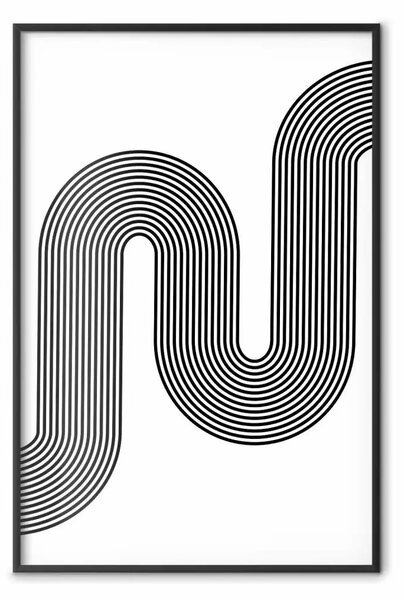 Poster: Sonata - linee astratte nere che creano onde su bianco