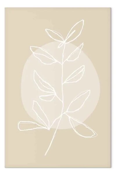 Quadro Ramoscello bianco con foglie - astrazione moderna su uno sfondo beige