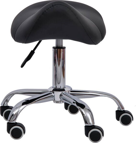 DecHome Sgabello con Ruote in Ecopelle colore Nero