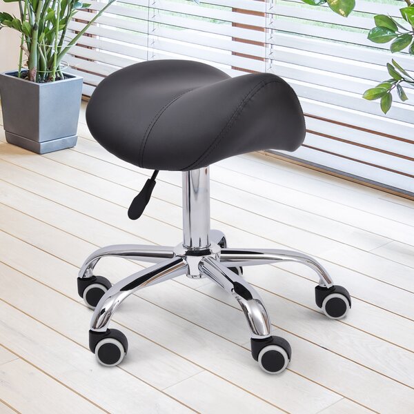 DecHome Sgabello con Ruote in Ecopelle colore Nero