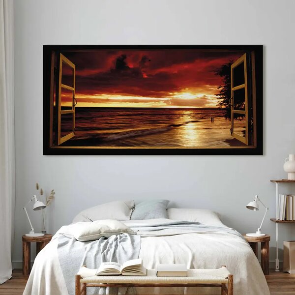 Il mio amore II - vista dalla finestra su paesaggio marino con spiaggia al tramonto