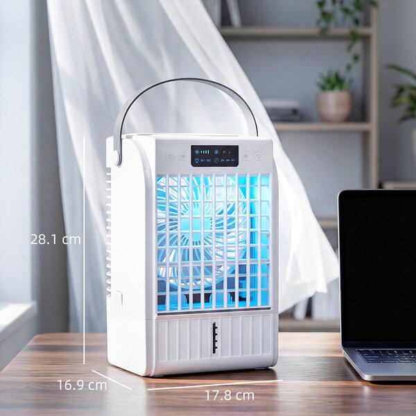 HOMCOM Ventilatore da Scrivania con Luce RGB Nebulizzatore e Umidificatore con 4 Velocità Serbatoio d'Acqua da 1,5L Bianco | Aosom Italy