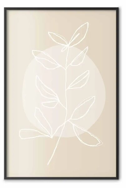 Poster: Ramo luminoso - line art bianco di pianta su beige chiaro