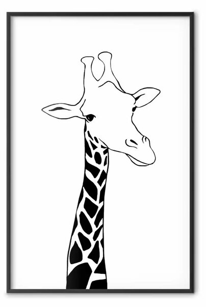 Poster: Collo scacchi - disegno di giraffa nera su bianco