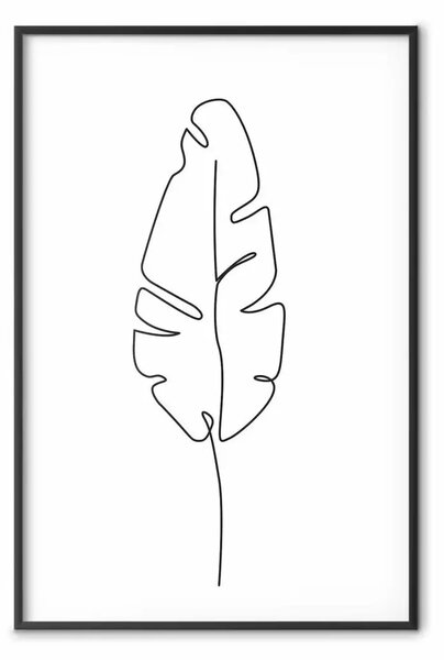 Poster: Solitudine volo - motivo nero di foglia su bianco