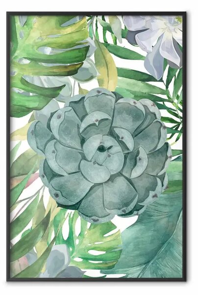 Poster: Flora tropicale - fiore tra piante tropicali su sfondo bianco