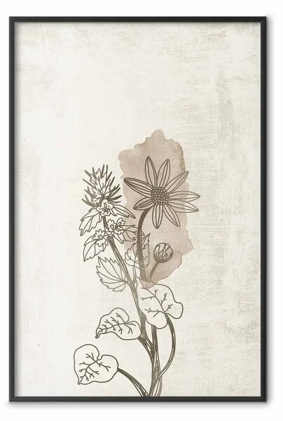 Poster: Profilo natura - fiore con foglie su beige retro