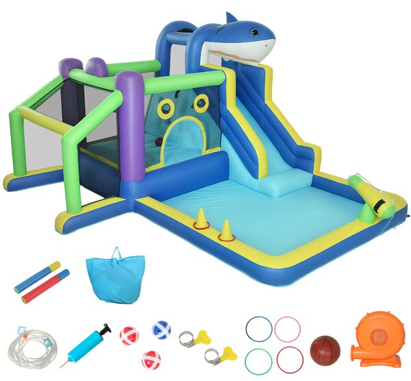AIYAPLAY Gonfiabile Tema Squali con Scivolo, Piscina/Piscina Palline per Divertimento Bambini all'Aperto | Aosom Italy