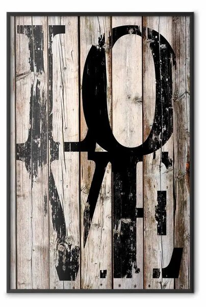 Poster: Retro: Love - scritta retrò in inglese su sfondo di assi di legno
