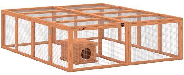 PawHut Recinto per conigli in legno con 2 porte Casetta rifugio per 2-4 conigli nani 180,4 x 150 x 48 cm Arancione | Aosom Italy