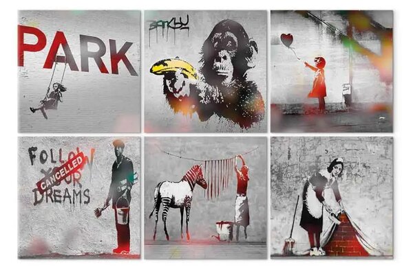 Quadro moderno Collage Banksy (6 pezzi)