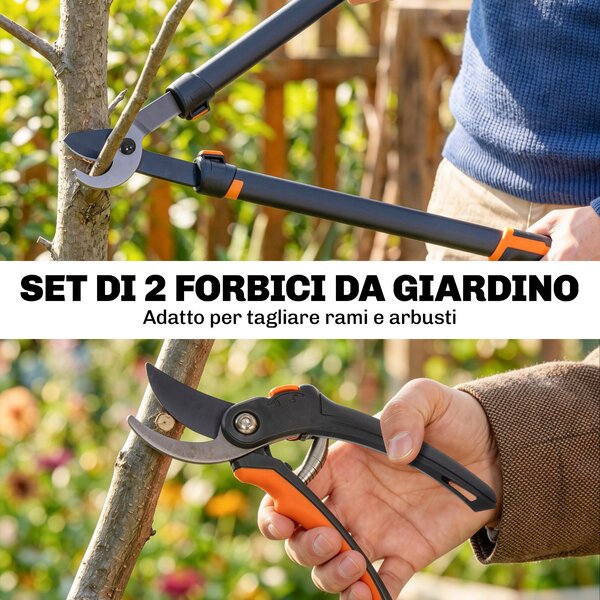 Outsunny Set da Giardinaggio 2 Pezzi con Troncarami e Cesoie, con Impugnatura Morbida e Blocco di Sicurezza | Aosom Italy