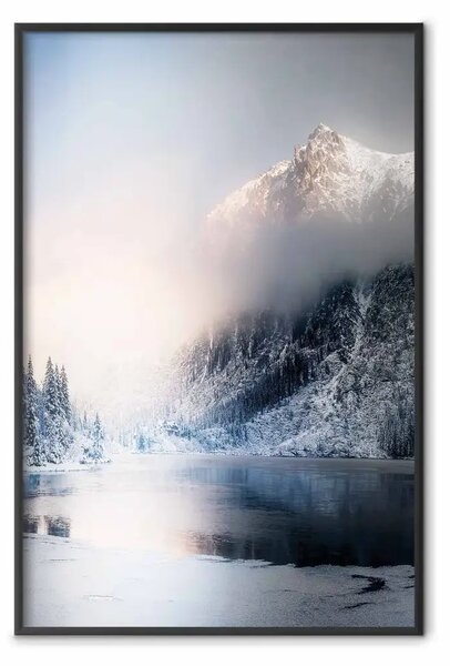 Poster: Meraviglia natura - paesaggio invernale lago su sfondo montuoso