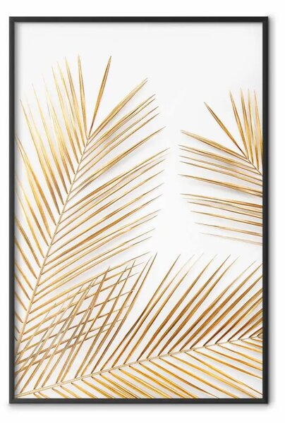 Poster: Palme d'oro - foglie tropicali dorate su sfondo bianco contrastante