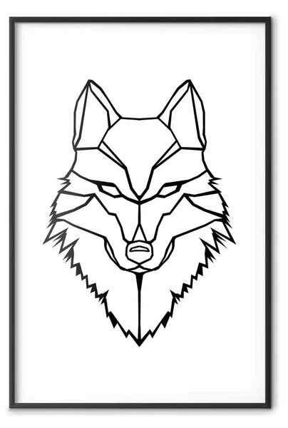 Poster: Guardiano - lupo nero creato con figure geometriche su sfondo bianco