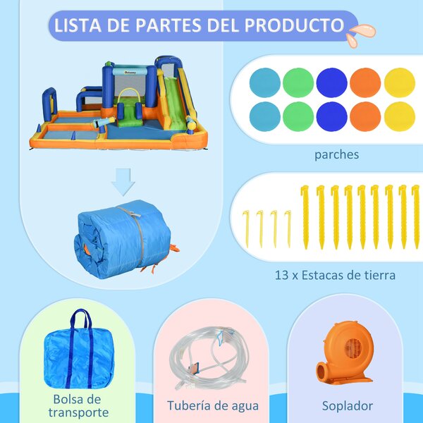 Outsunny Castello Gonfiabile per Bambini con Scivolo Piscina Muro d'Arrampicata Pompa e Borsa di Trasporto 430x420x200cm Multicolore | Aosom Italy