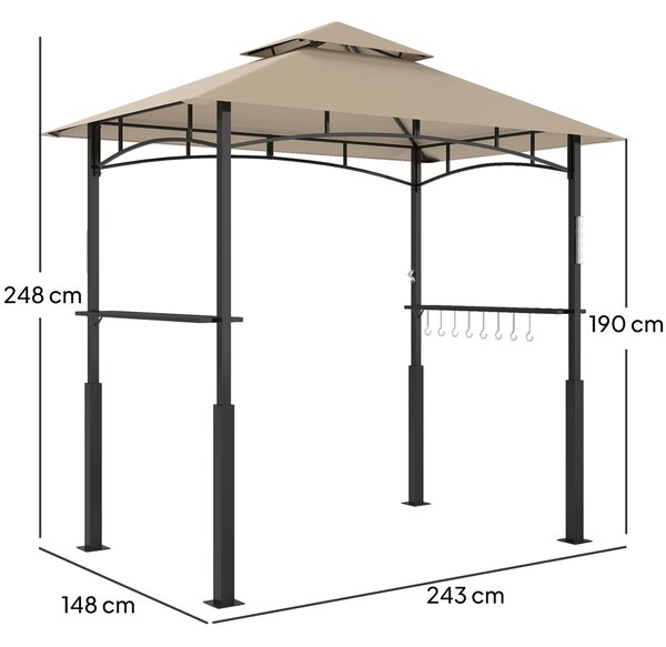 Outsunny Gazebo per barbecue a due livelli tettoia per giardino con luce LED 240 x 150 x 250 cm kaki | Aosom Italy