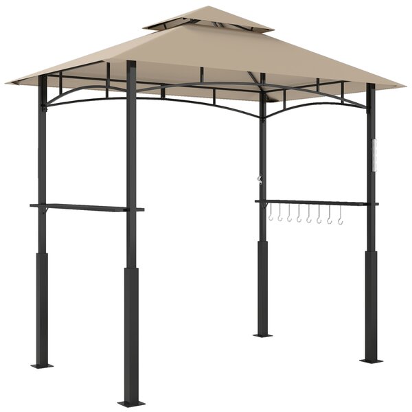 Outsunny Gazebo per barbecue a due livelli tettoia per giardino con luce LED 240 x 150 x 250 cm kaki | Aosom Italy